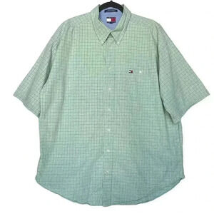 Vintage Tommy Hilfiger Men’s Button-Down Short Sleeve XXL Green Mint